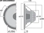 NEODYMIUM PA stredobasový reproduktor Monacor SP-30/200NEO, 400 W / 200 W (MAX / RMS), 8 Ohm (2)