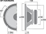 Profesionálny PA basový reproduktor Monacor SP-15A/402PA, 400 W, 8Ohm (2)