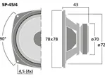 Stredobasový reproduktor Monacor SP-45/4, 20 W, 4 Ohm (3)