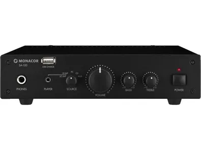 kompaktný univerzálny stereo zosilňovač Monacor SA-100