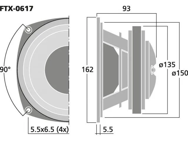 2-pásmový koaxiálny PA reproduktor Monacor FTX-0617, 300 W MAX, 150 W RMS, 8 Ohm (4)