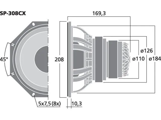 2-pásmový koaxiálny PA reproduktor Monacor SP-308CX (2)