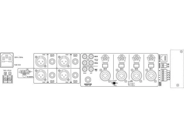 4-zónový mixér Monacor PA-6040MPX (2)