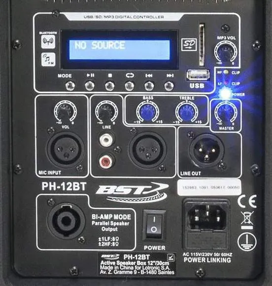Aktívna plastová reproduktorová sústava BST PH12BT, 250W, USB/SD/MP3  (2)