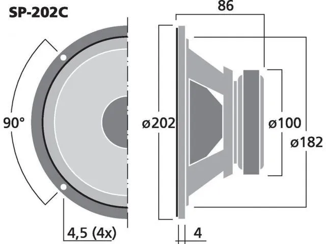 Automobilový hi-fi basový reproduktor Monacor SP-202C, 75 W, 4Ohm (3)