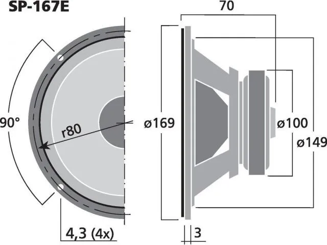 Basový reproduktor Monacor SP-167E, 70W, 4 Ohm (3)
