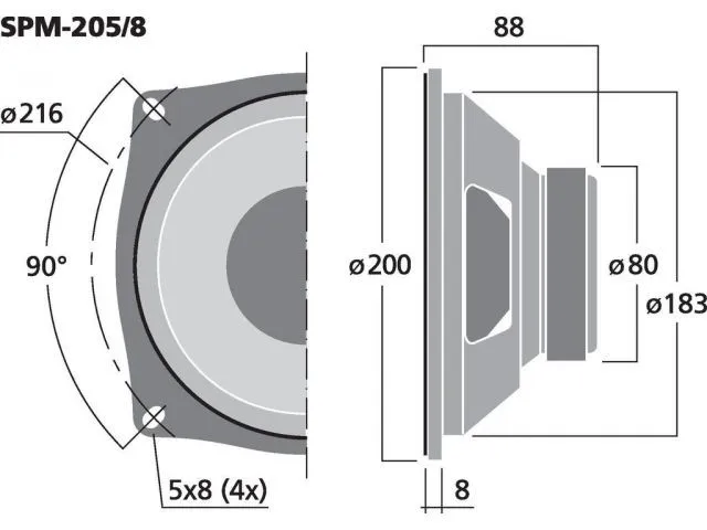 Basový reproduktor Monacor SPM-205/4, 70 W, 4 Ohm (3)