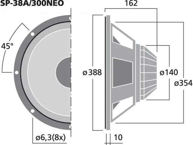 Basový reproduktor NEODYMIUM PA Monacor SP-38/300NEO, 300 W, 8 Ohmov (2)