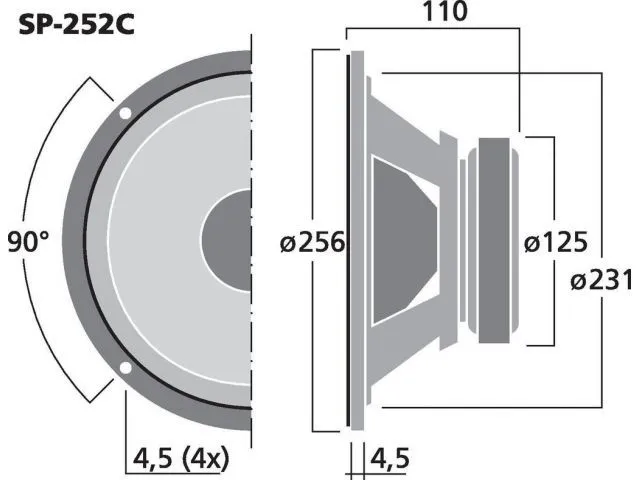 Hi-fi basový reproduktor do auta Monacor SP-252C, 25cm, 100W, 4Ohm (3)