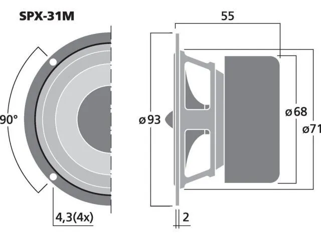 Hi-fi širokopásmový reproduktor MONACOR SPX-31M, 20 W, 8 Ohm (2)