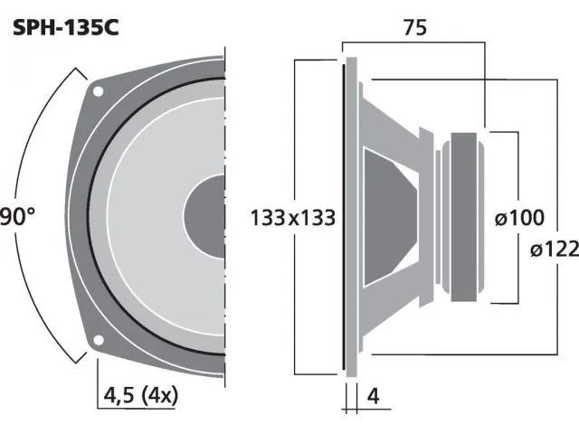 Hi-fi stredobasový reproduktor Monacor SPH-135C, 50 W, 8 Ohm (3)
