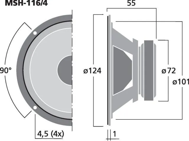 Hi-fi stredový reproduktor Monacor MSH-116/4, 40 W, 4 Ohm (3)