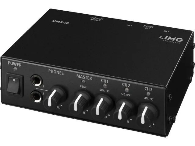 Kompaktný 3-kanálový stereofónny mixér Monacor MMX-30 (1)