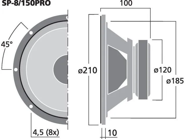 Kompaktný basový reproduktor PA Monacor SP-8/150PRO, subwoofer, 150 W, 8 Ohmov (3)