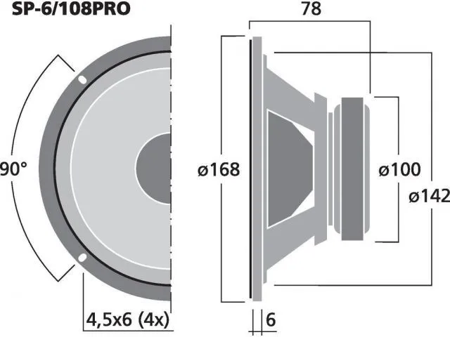 Kompaktný stredobasový basový reproduktor PA Monacor SP-6/108PRO, 100 W, 8 Ohmov (2)