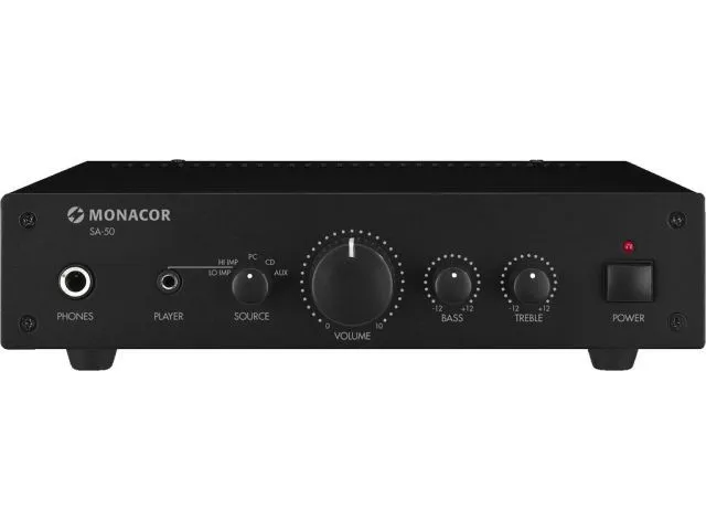 kompaktný univerzálny stereo zosilňovač Monacor SA-50 (1)
