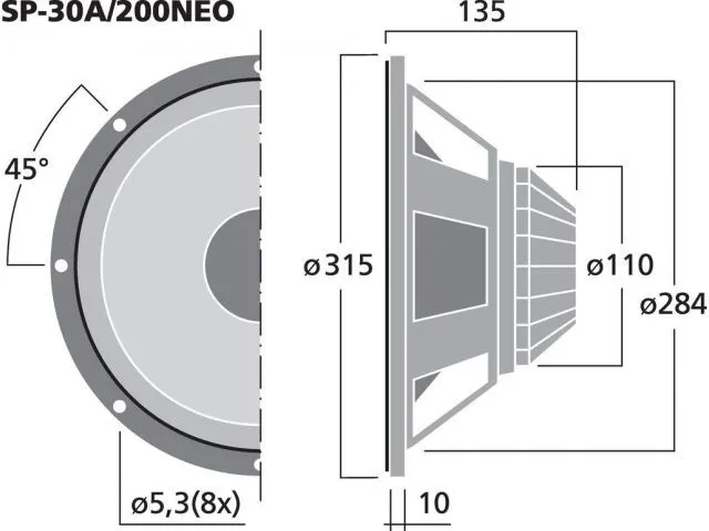NEODYMIUM PA stredobasový reproduktor Monacor SP-30/200NEO, 400 W / 200 W (MAX / RMS), 8 Ohm (2)
