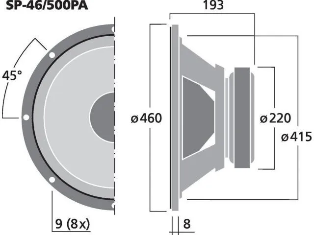 PA basový reproduktor Monacor SP-46/500PA, 500 W, 8 Ohmov (3)
