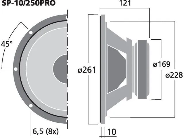 PA basový reprodutor Monacor SP-10/250PRO, subwoofer, 250 W, 8Ohm (2)