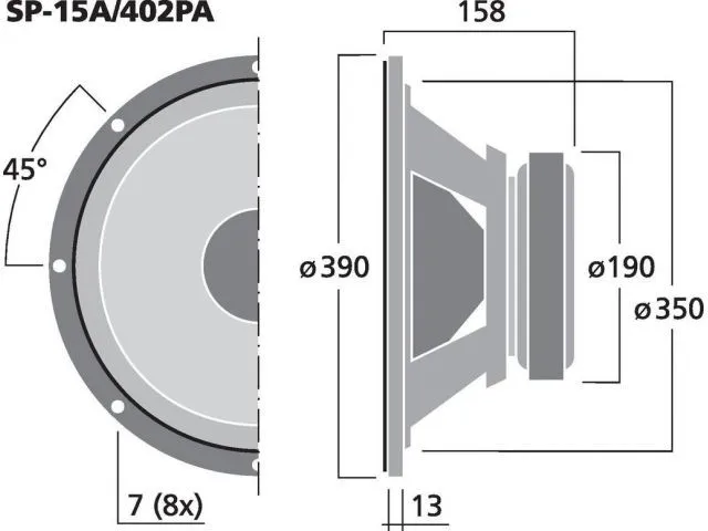 Profesionálny PA basový reproduktor Monacor SP-15A/402PA, 400 W, 8Ohm (2)