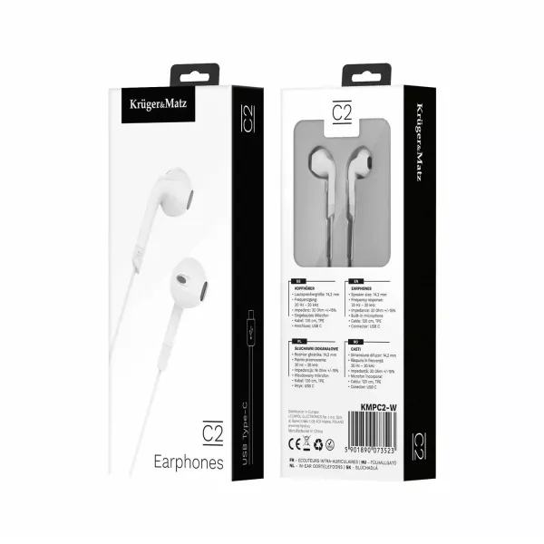 Slúchadlá do uší s mikrofónom Krüger&Matz C2 USB-C, biele (3)