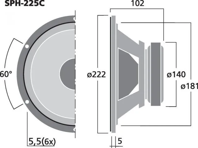Špičkový basový reproduktor Monacor SPH-225C, 120 W, 8 Ohmov (2)