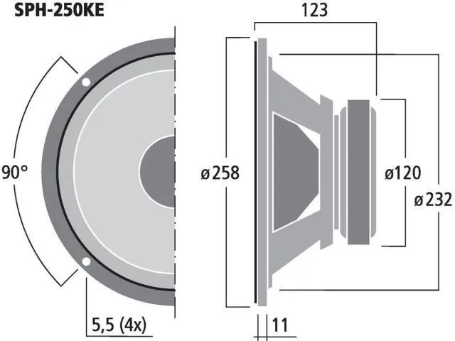 Špičkový hi-fi basový reproduktor Monacor SPH-250KE, 100 W, 8 Ohmov (3)