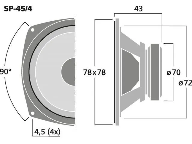 Stredobasový reproduktor Monacor SP-45/4, 20 W, 4 Ohm (3)