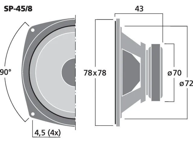 Stredobasový reproduktor Monacor SP-45/8, 20 W, 8 Ohm (3)