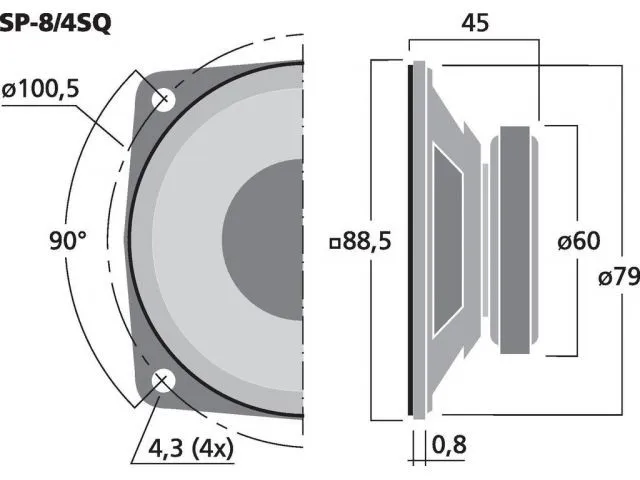 Univerzálny reproduktor MONACOR SP-8/4SQ, 10 W, 4 Ω (2)