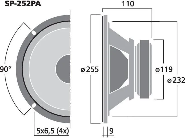 Univerzálny stredobasový reproduktor Monacor SP-252PA, 75 W, 8 Ohmov (3)