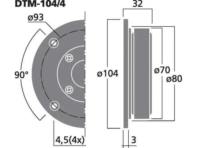 Výškový reproduktor MONACOR DTM-104/4, 45 W,  4 Ohm (3)