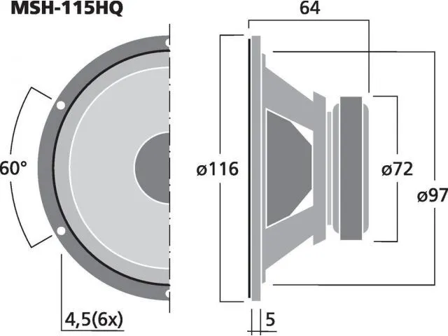 Vysokokvalitný hi-fi stredový reproduktor Monacor MSH-115HQ, 50 W, 8 Ohmov (2)
