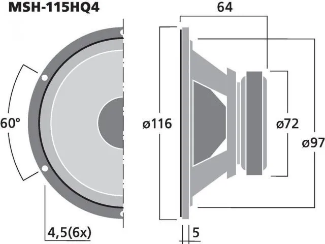 Vysokokvalitný hi-fi stredový reproduktor Monacor MSH-115HQ4, 50 W, 4 Ohm (2)